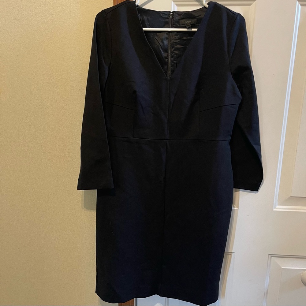 J. Crew Black Sheath Dress V-Neck 3/4 Sleeve
